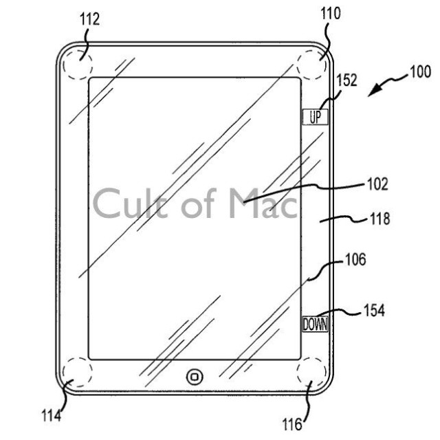The patent describes a method for incorporating virtual buttons into the iPad bezel, for carrying out tasks like scrolling.