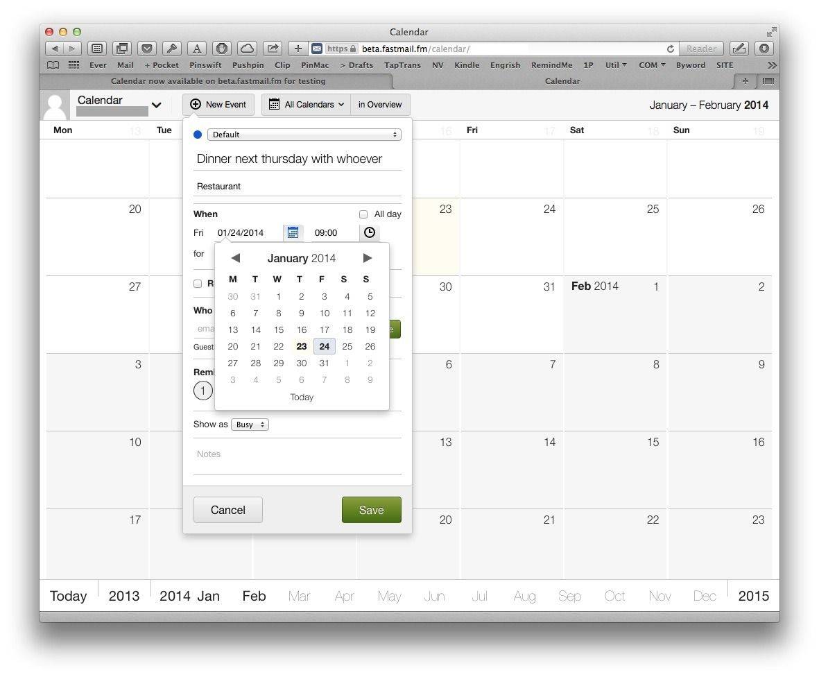 fastmail calendar beta