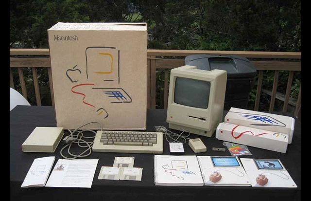 The original Macintosh packaging used the Picasso-style graphics