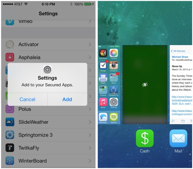 Adding an app is quick, and secured apps are even blurred out during multitasking.