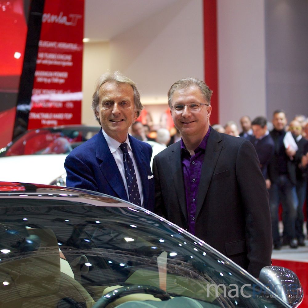 Ferrari chairman Luca di Montezemolo and Apple's Greg Joswiak at the Geneva Motor show
