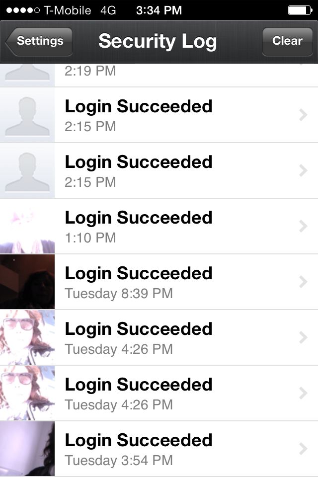 The login record - with photos.