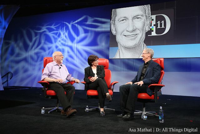 Cook opposite Mossberg and Swisher at the D11 conference last year