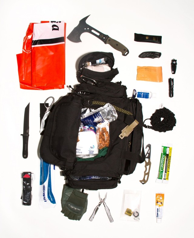 Curtis' Bug Out Bag is just one of the grab-and-go emergency kits documented in Allison Stewart's Bug Out Bag photo series.