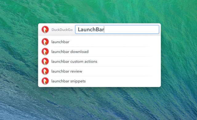 Using LaunchBar to do a web search with DuckDuckGo