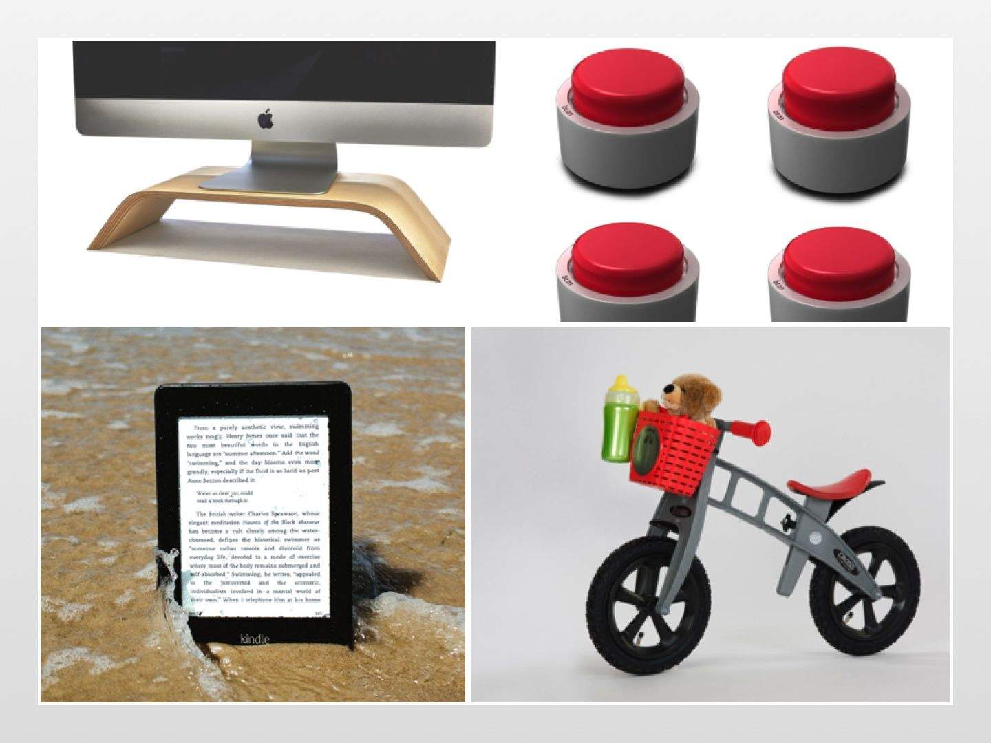 From waterproof e-readers and old-school (sort of) newspapers to stylish Mac stands and remarkably big buttons, here's what's new on the gadget front this week.