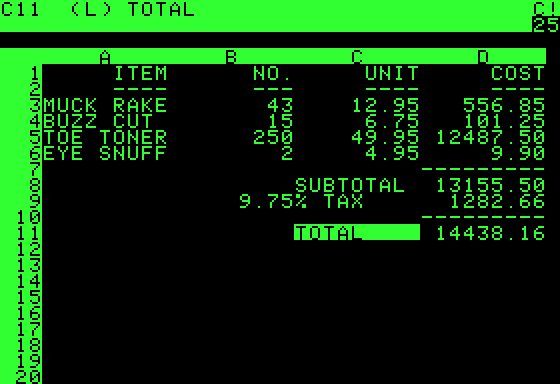 VisiCalc, the world's first "killer app," in all its glory.