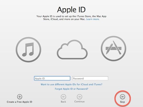 Skip initial Apple ID setup