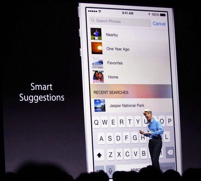 Craig Federighi shows off a Smart Suggestions feature at WWDC. Photo: Roberto Baldwin/The Next Web