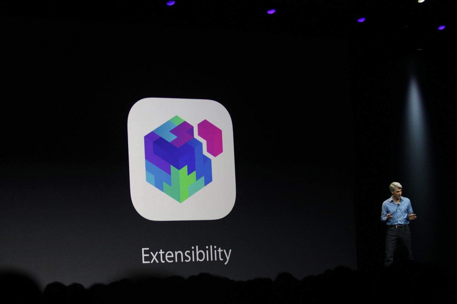 Craig Federighi unveiling Extensibility at WWDC on Monday. (Photo: Roberto Baldwin/ The Next Web)