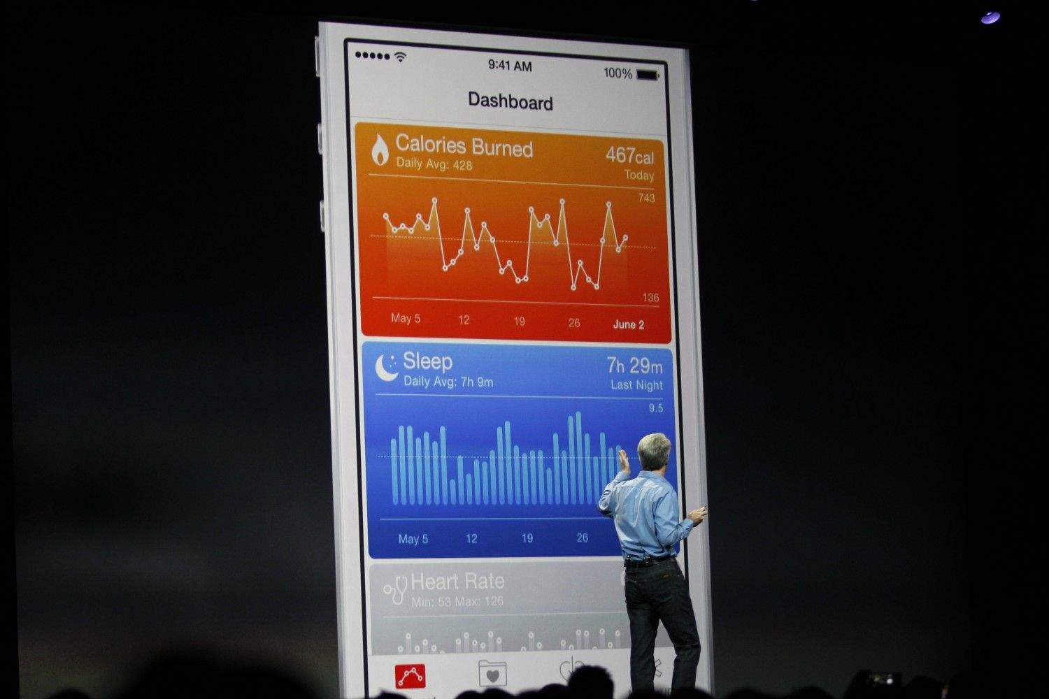 Craig Federighi showing iOS 8's Health app to the world at WWDC. (Photo: Roberto Baldwin/ The Next Web)