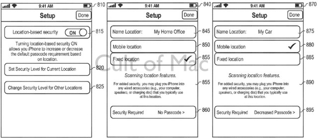 How the context-aware security settings may appear on a future iOS device.