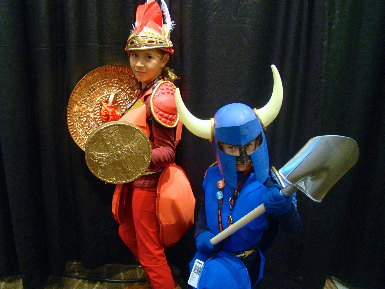 Lila and Jonah were shy, but excited to show off their Shovel Night costumes.