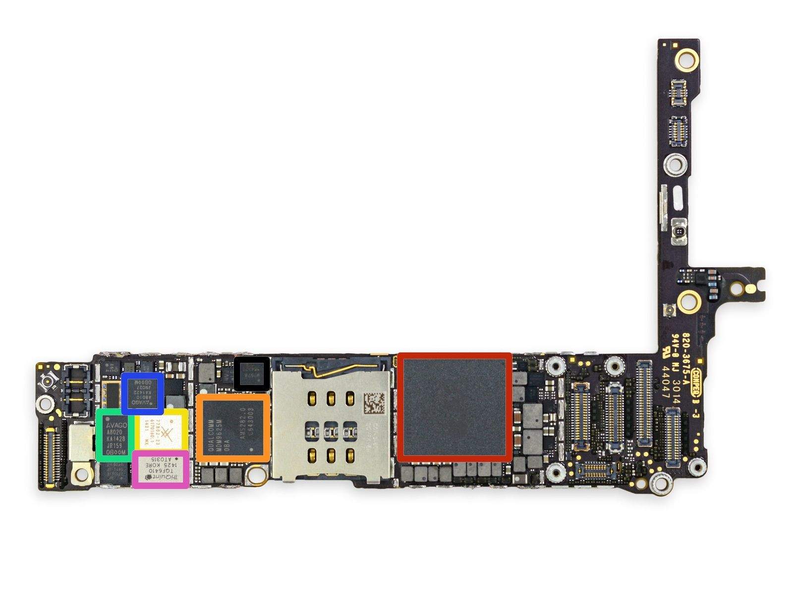Here's why the iPhone 6 can do with less RAM (outlined in red) than Android phones. Photo: iFixIt