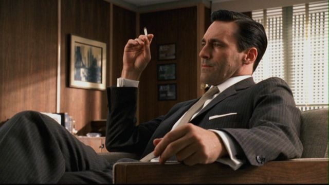 He's smoking, really? Has he not seen the commerci-- Oh, right. Well played, Don Draper. Photo: AMC