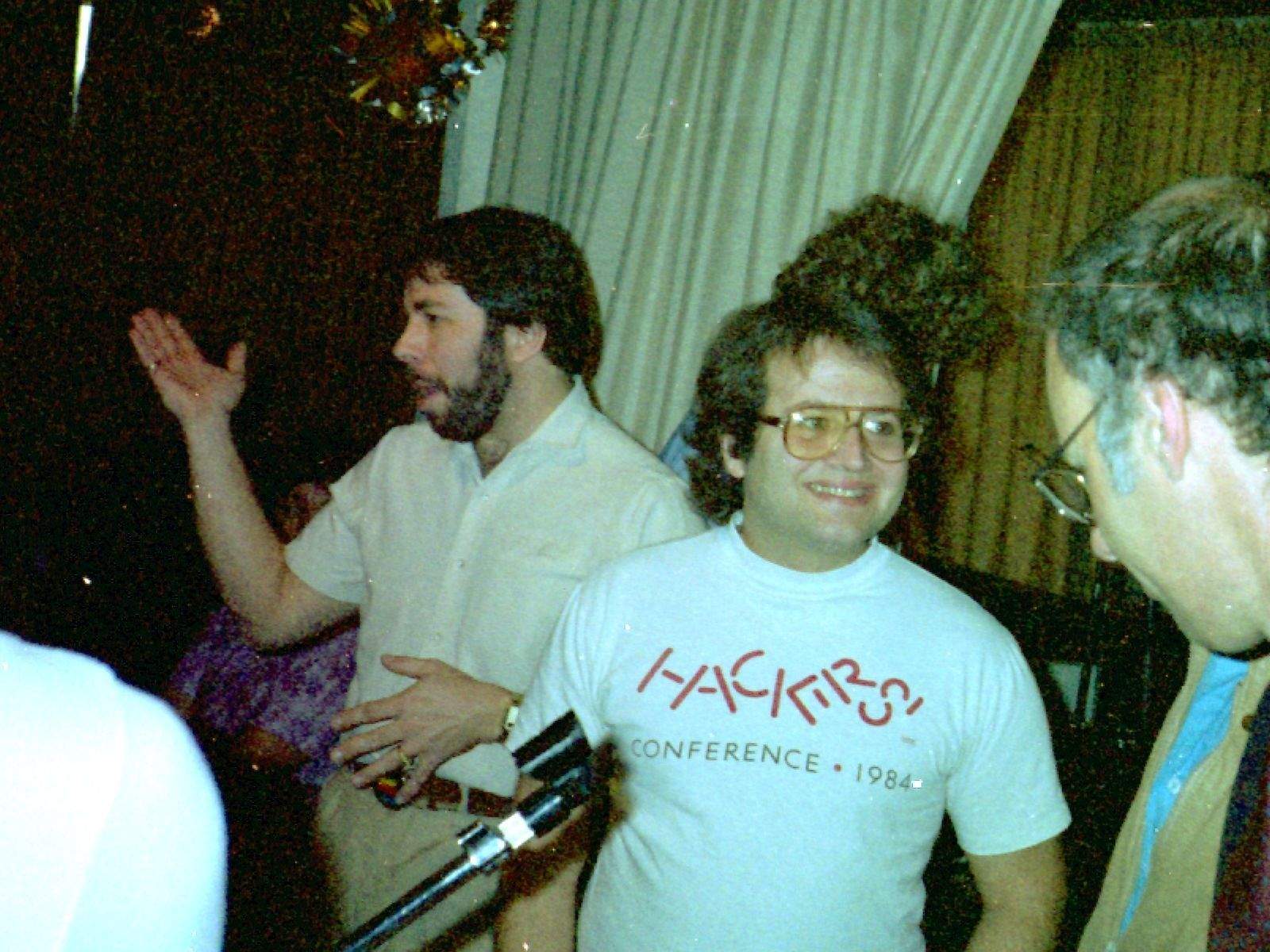 The Woz (left) and Andy Hertzfeld (center) at an original Apple Computer Users Group meeting in the 80s. Photo: Tony Wills