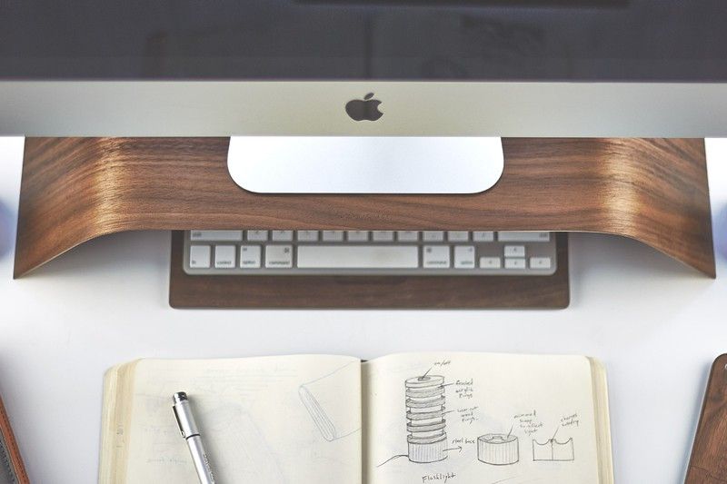 The Walnut Monitor Stand is the perfect way to prevent neck strain while sitting at your iMac. Photo: Grovemade