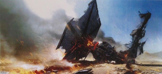 Leaked concept art of a wrecked Tie Fighter. Photo: Disney