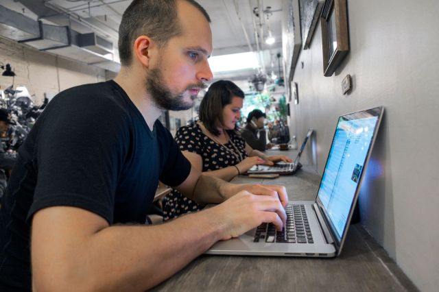 James Turner and Holly Kennedy will work where ever they can find WiFi, like coffee shops and wellw-red Airbnb hosts. Photo courtesy of Kennedy and Turner James Turner and Holly Kennedy will work where ever they can find WiFi, like coffee shops and wellw-red Airbnb hosts. Photo courtesy of Kennedy and Turner