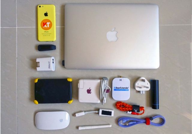 Holly Kennedy set up this picture to show what each carry to conduct business from the road. Photo courtesy of Kennedy and Turner