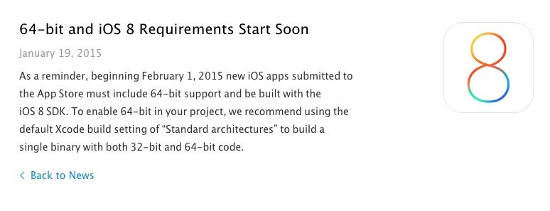 Devs need to update their apps for 64-bit and iOS 8 now. Photo: Cult of Mac