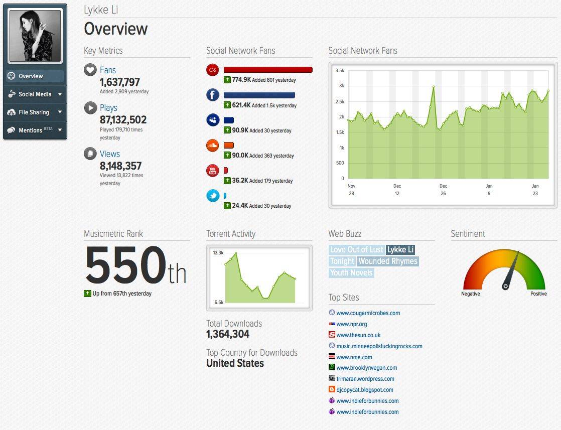 The new analytics dashboard for Beats Music? Photo: Musicmetric