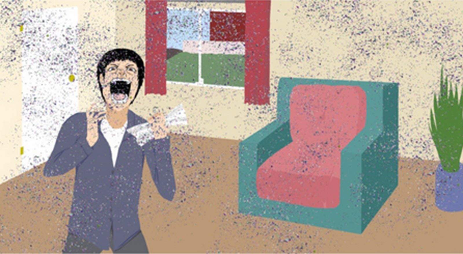 An artist rendering shows the reaction of a recipient of a glitter bomb. Illustration: shipyourenemiesglitter.com
