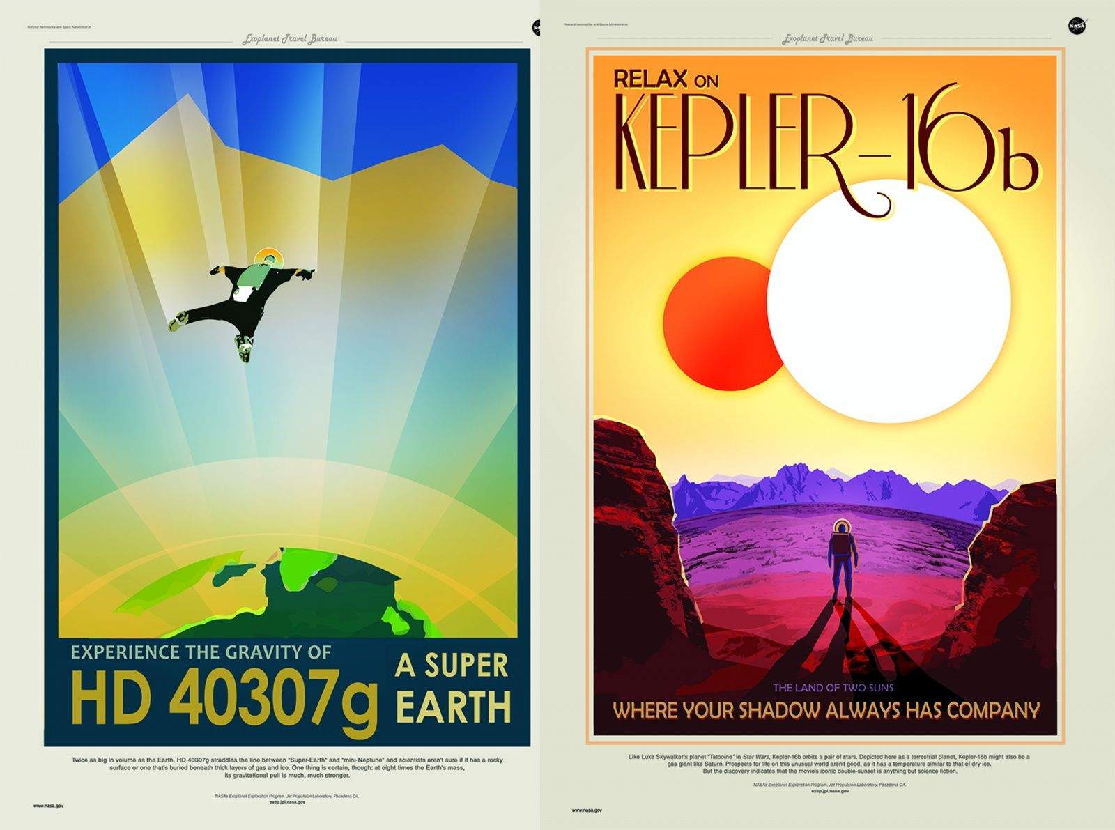 Retro travel posters issued by NASA celebrate some of the discoveries of the Kepler Space Telescope. Illustrations: NASA