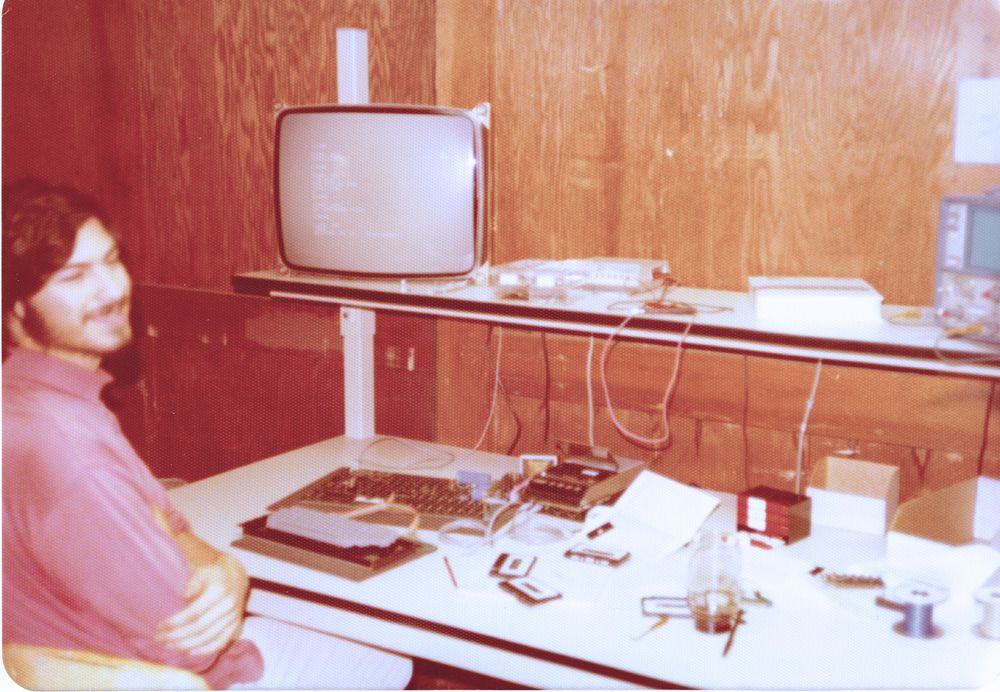Steve Jobs tests Apple I motherboards in his Los Altos garage in 1976. Photo: Steve Wozniak