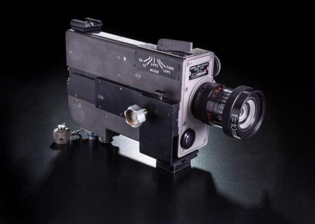 This 16 mm movie camera recorded the first foot steps on the moon from astronauts Neil Armstrong and Buzz Aldrin. Photo: Smithsonian National Air and Space Museum