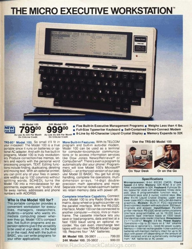 A page out of a Radio Shack catalog showing the TRS-80 Model 100. Photo: radioshackcatalogs.com