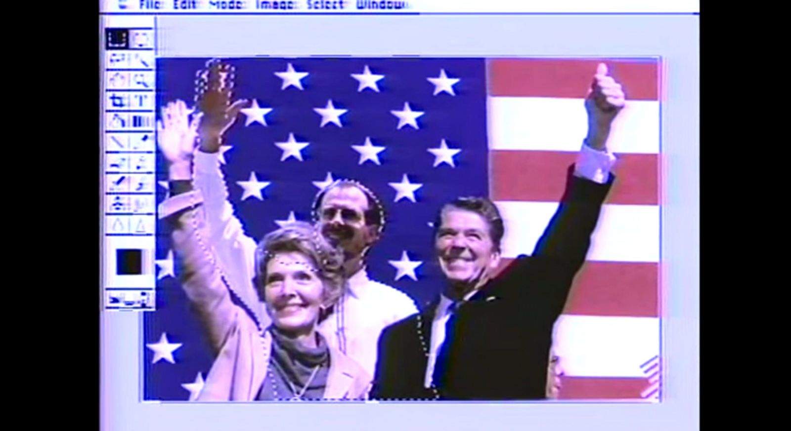 Adobe's Russell Brown, center, placed himself in a photo of the First Couple during a demonstration of Photopshop 1.0 on the Today Show in 1990. Photo: Today Show/YouTube
