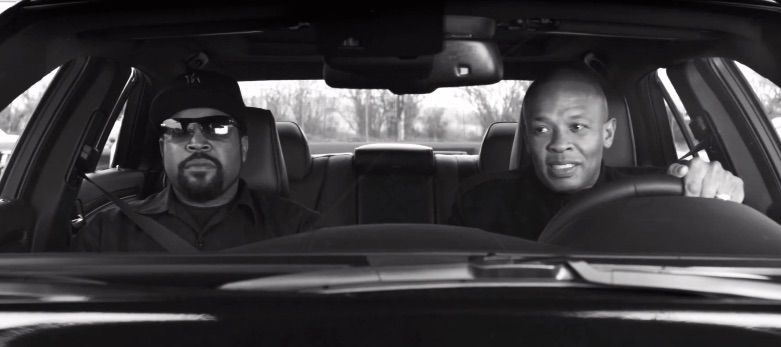 Ice Cube and Dr. Dre rolling around Compton. Photo: Universal Pictures