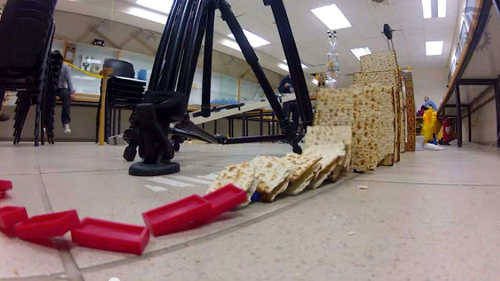 This Rube Goldberg Machine made by students at Technion in Cleveland quickly runs through the story of Passover. Photo: Technion/YouTube