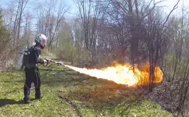 The X15 flamethrower by X Matter makes dead brush removal easy. Photo: X Matter/YouTube