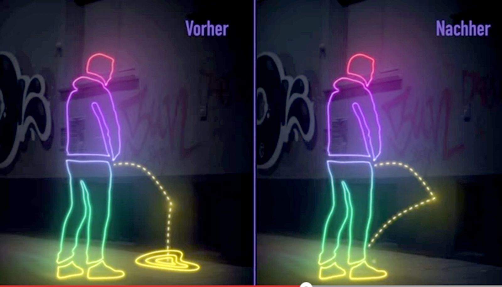 Activist have applied a superhydrophobic coating to areas of St. Pauli in Hamburg, Germany to create splashback on those who urinate in public. Graphic: St Pauli's Community of Interest/YouTube