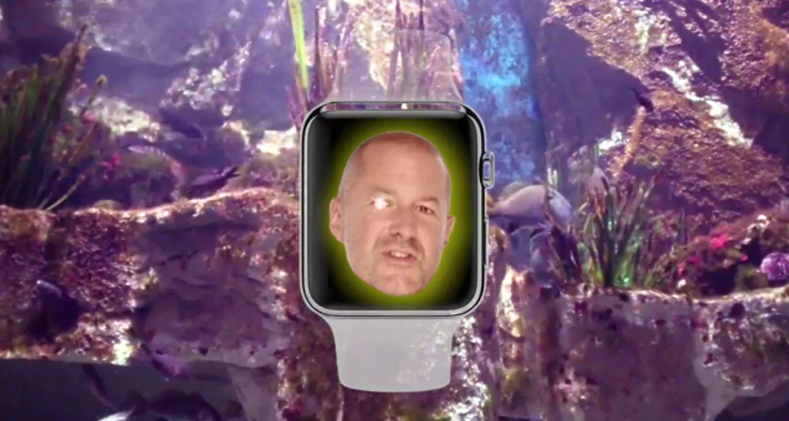 A starry-eyed, slurry-tongued Jony Ive raves about the Apple Watch in a new parody video. Photo: Gizmodo