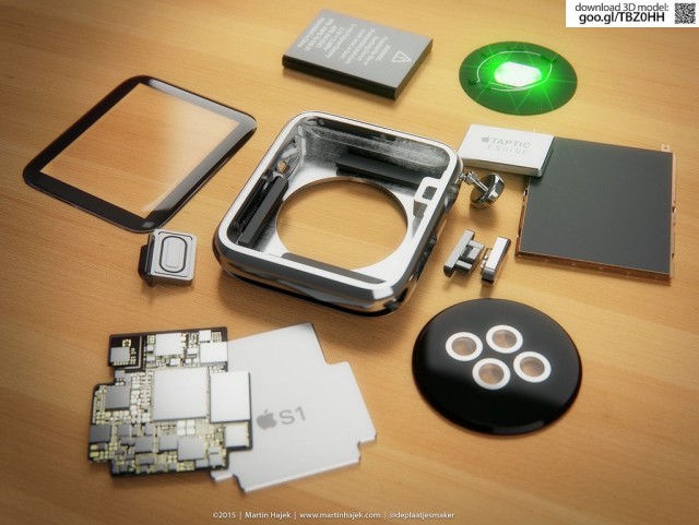 A virtual Apple Watch teardown shows the device's innards displayed on a desktop. Photo: Martin Hajek