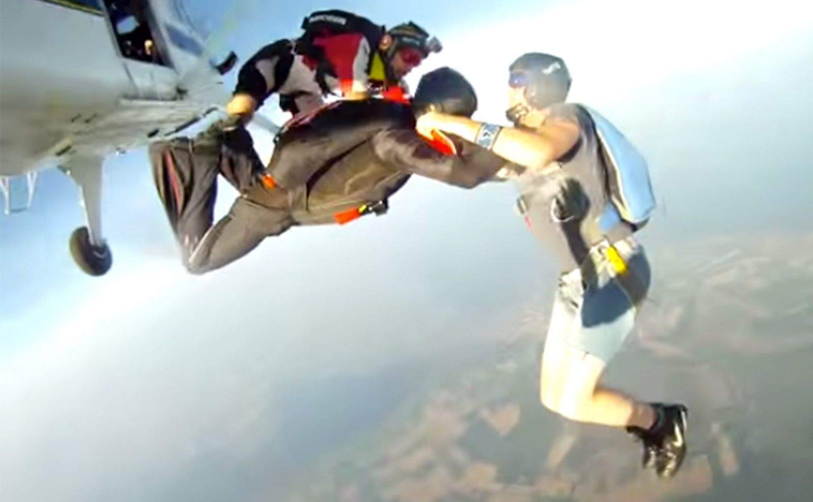 The GoPro camera that recorded this shot flew off the skydiver's helmet a shorttime later and survived the fall. Photo: Kristoff Orstadius/YouTube