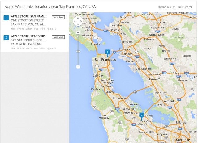 Screen Shot 2015-04-09 at 1.46.55 PM Only two Apple stores will sell the Edition in the San Francisco area.
