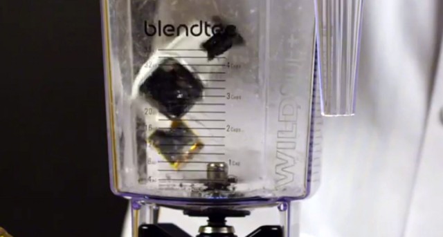 The Apple Watch was still recognizable as he began to come apart in the blender. Photo: Will It Blend?/You Tube