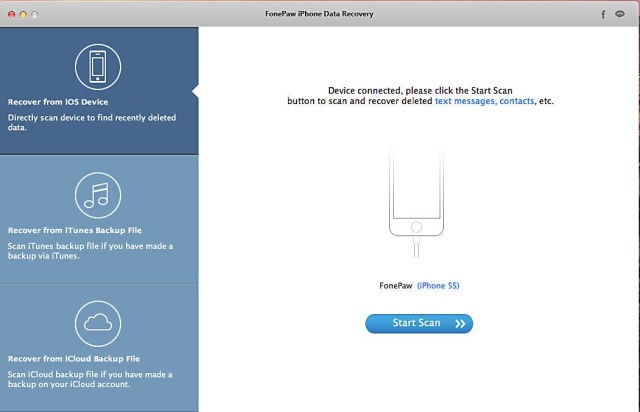 Main Interface of FonePaw iPhone Data Recovery
