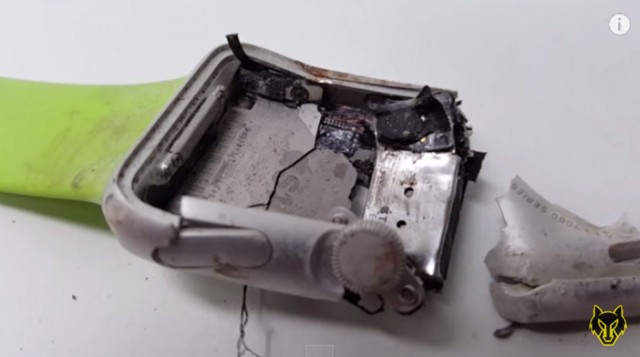 The Apple Watch after a durability test involving liquid nitrogen and a sledgehammer. Photo: FullMag/YouTube