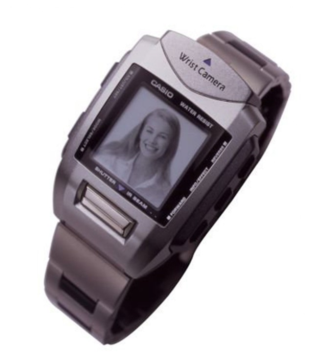 The wrist camera took small pictures that could be transmitted to a computer or to other wrist camera wearers. Photo: Casio