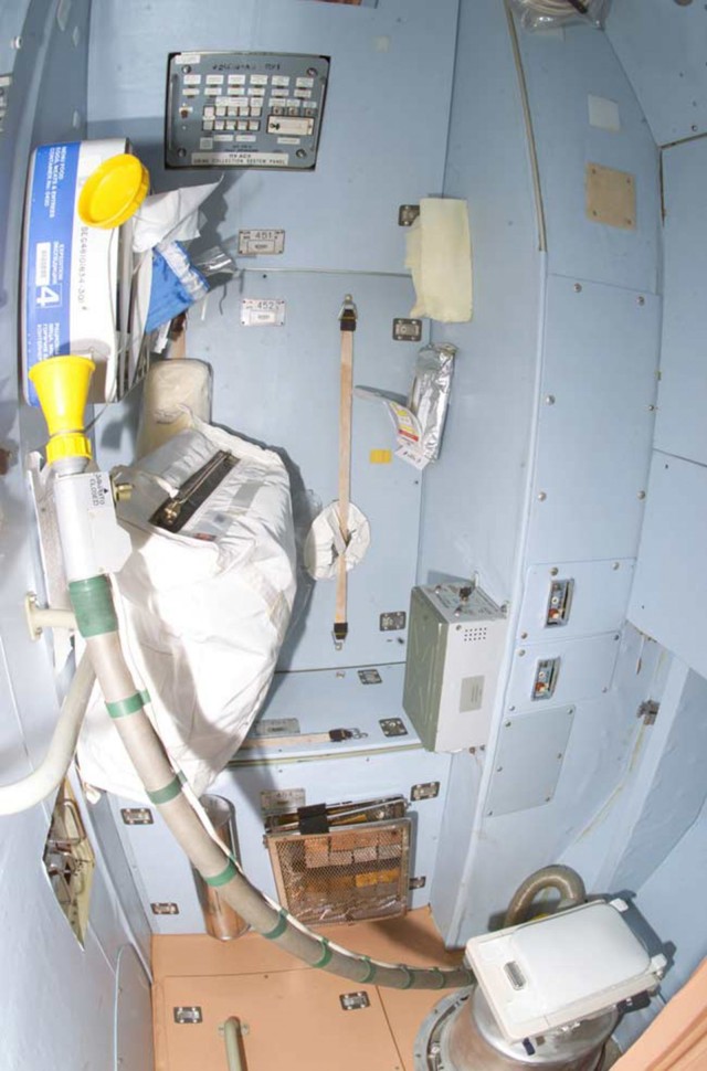 In space, no one can hear you flush. This picture shows the bathroom on the International Space Station.  Photo: NASA