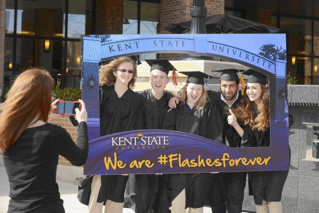 To limit disruptions during commencement ceremonies, Kent State University has created "selife zones" for taking pictures. To limit disruptions during commencement ceremonies, Kent State University has created "selife zones" for taking pictures.