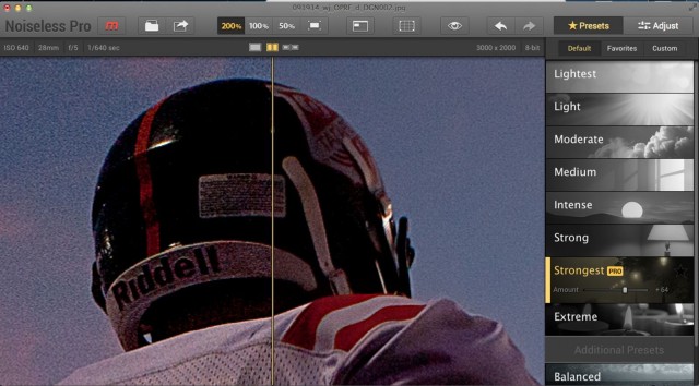 Noise is especially apparent in the sky and shadows on the left. Using one of the presets on Noiseless, I was able to greatly reduce the pixelation.