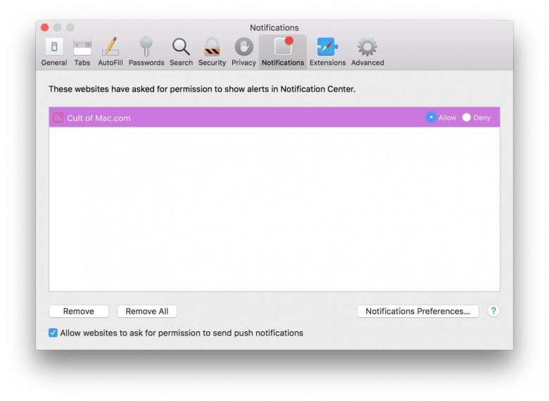 Safari makes it pretty easy to disable and even remove web notifications.