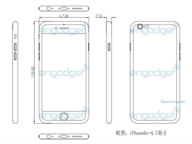 Leaked alleged schematics showing the iPhone 6s.