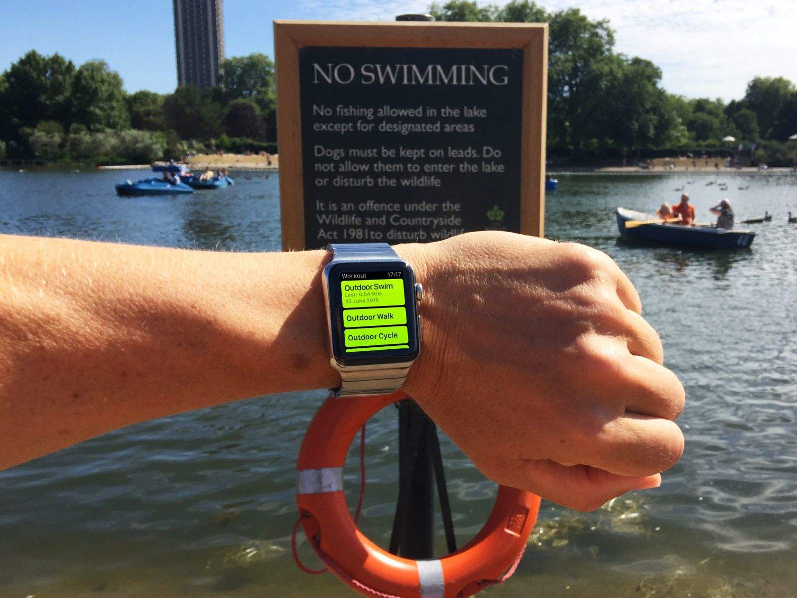 No swimming - Apple Watch is water resistant but not waterproof